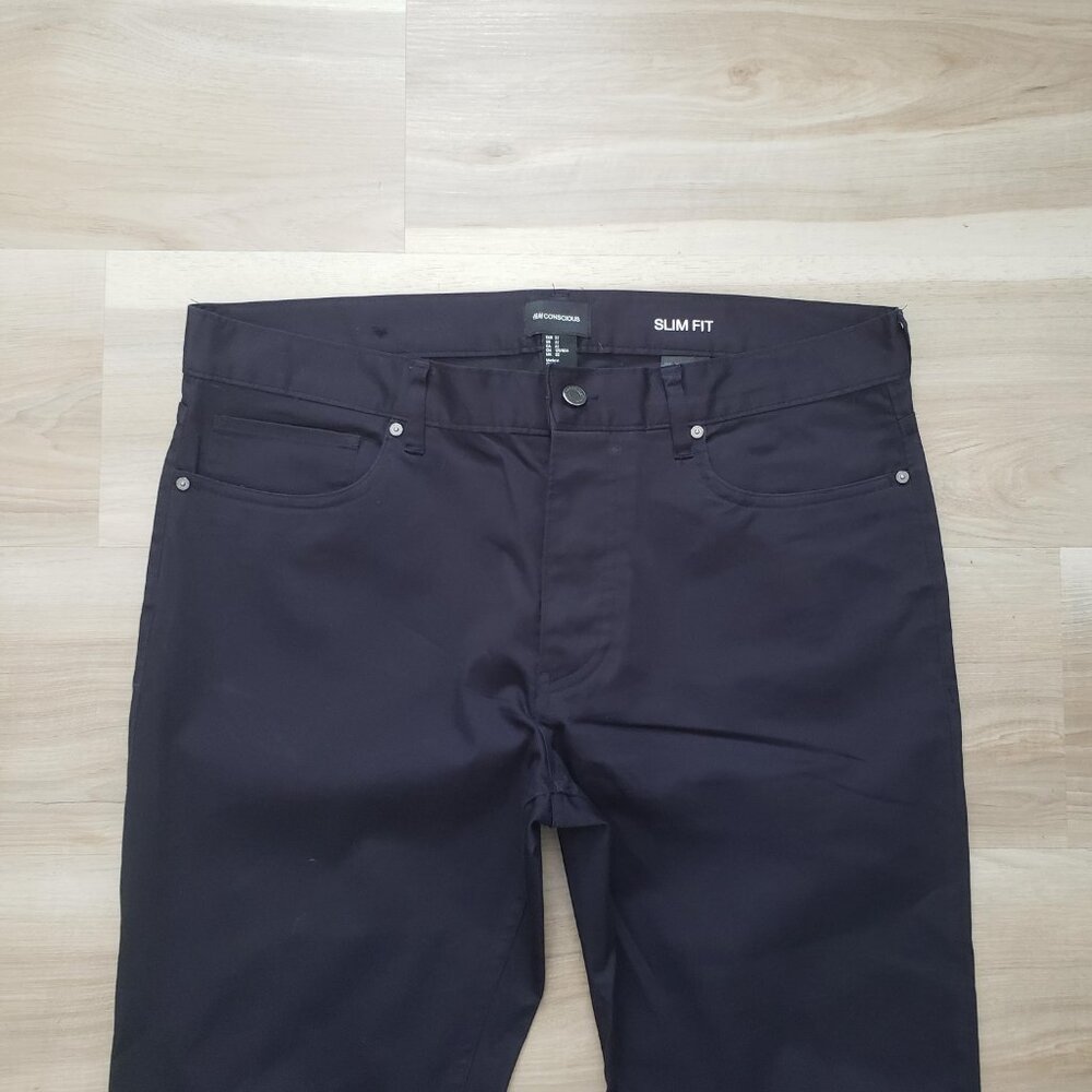 H&M Men's Slim Fit Trouser Pants Navy Blue Size 32 - Picture 2 of 11
